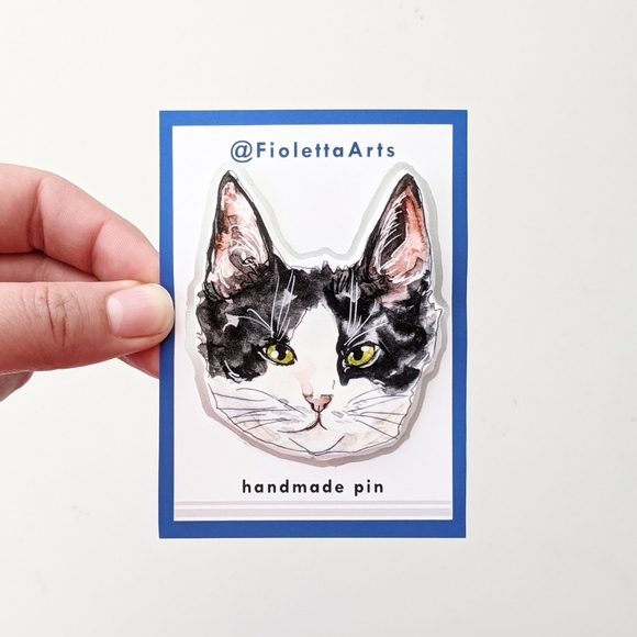 Jewelry - Tuxedo Cat Pin Pet Handmade Button